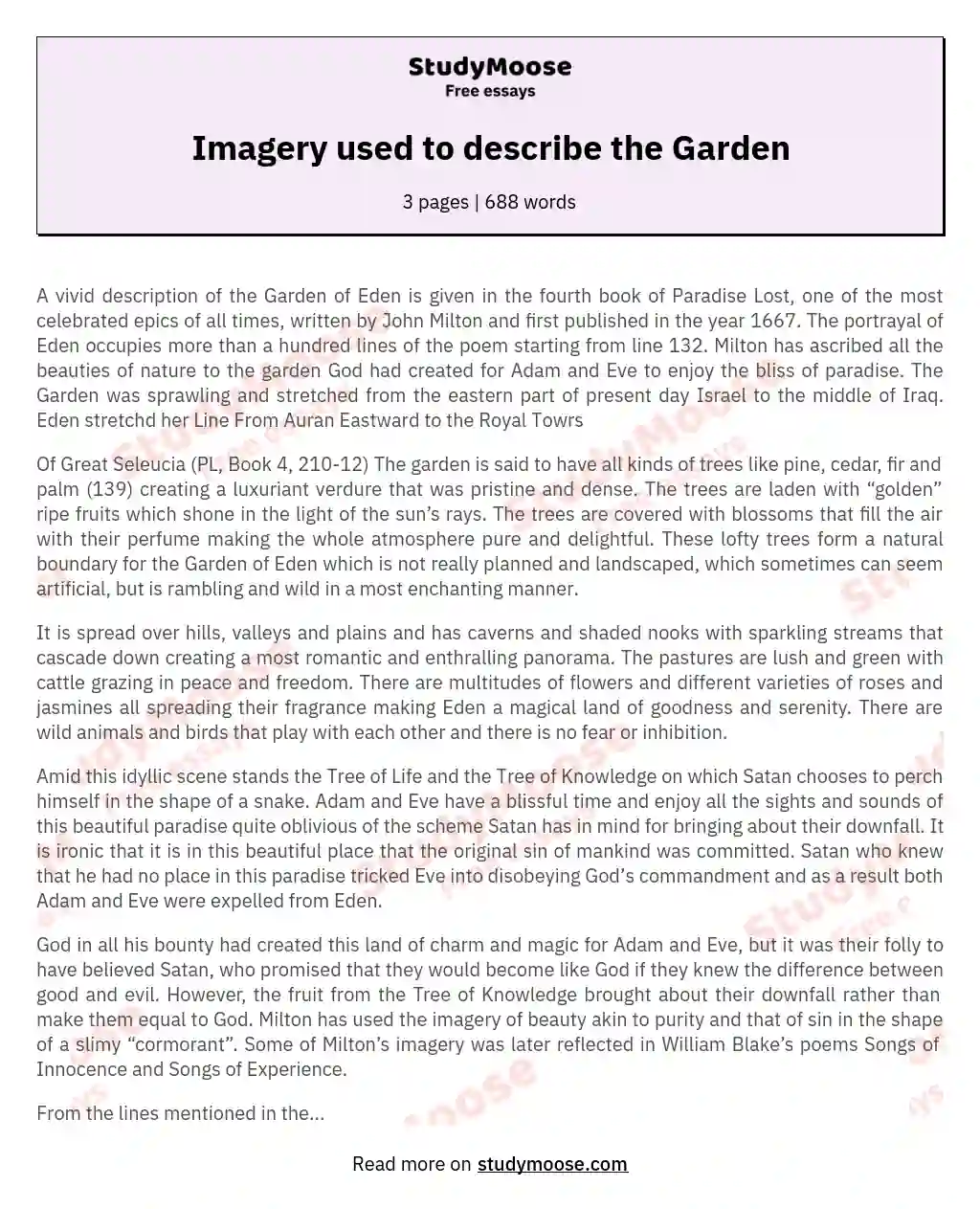 Imagery used to describe the Garden essay
