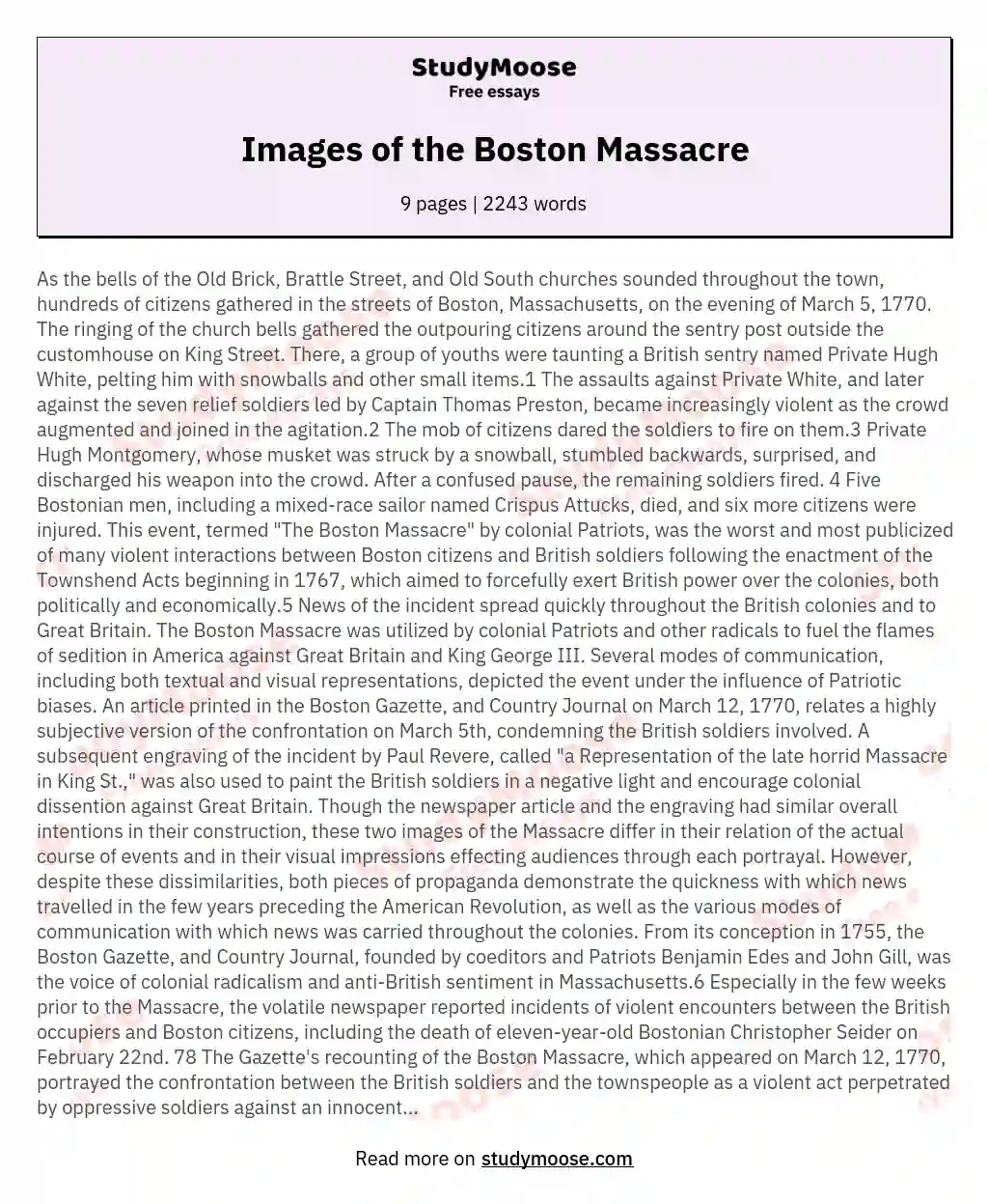essay topics for the boston massacre