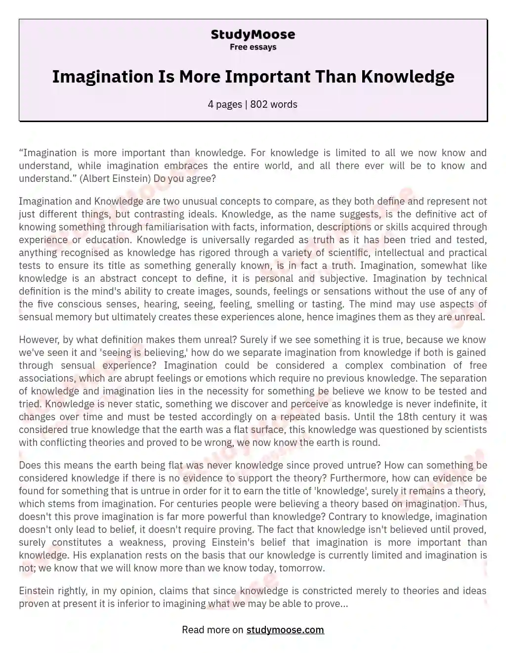 Imagination Is More Important Than Knowledge essay