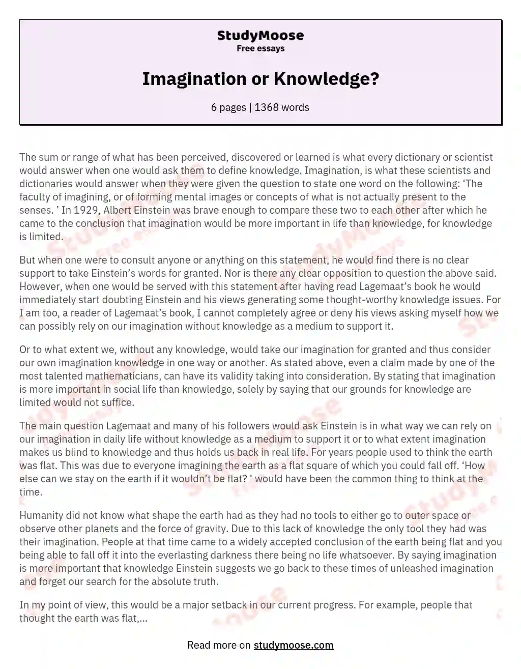 Imagination or Knowledge? essay