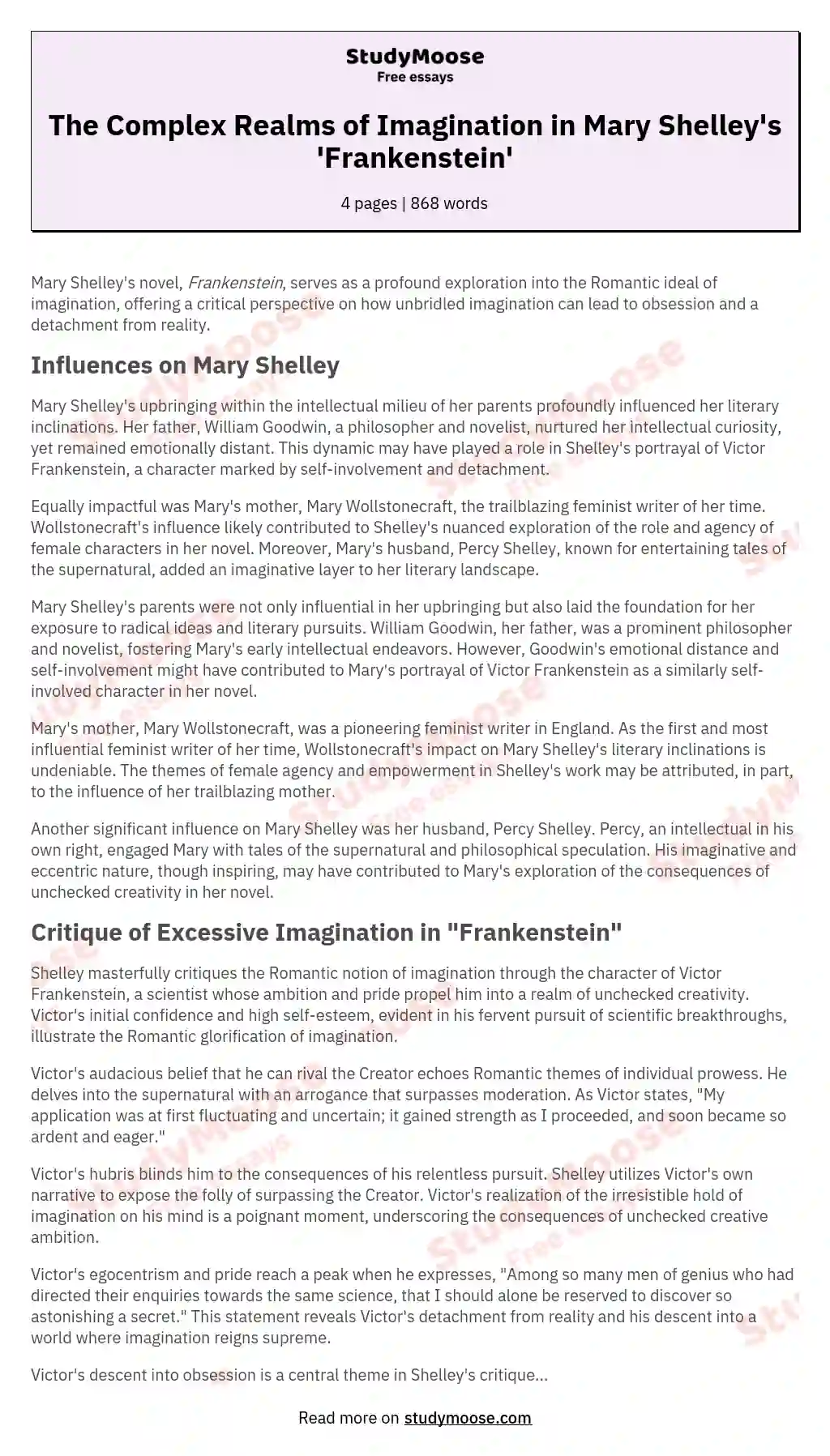 Imagination vs. Obsession in Mary Shelley’s Frankenstein