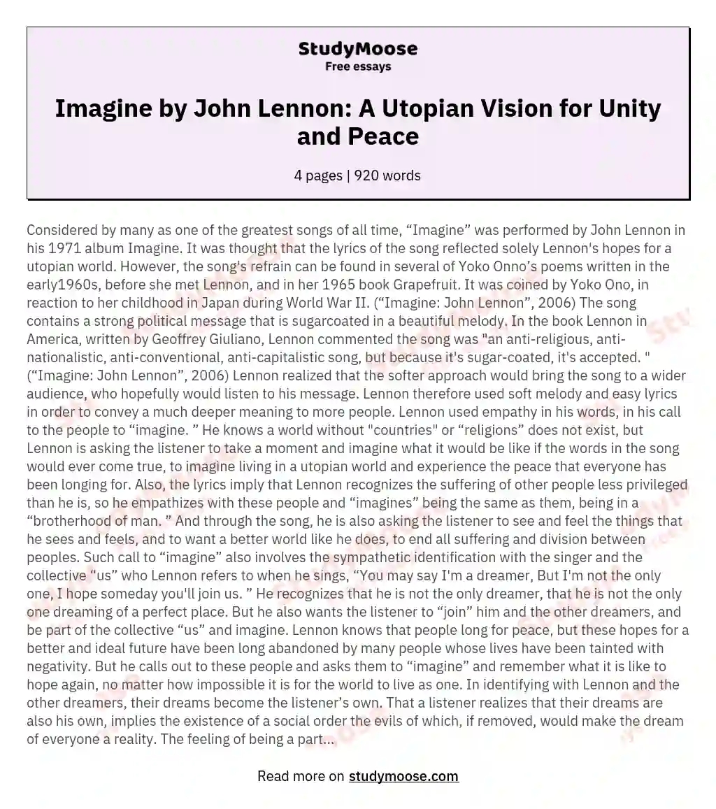 The Legacy of John Lennon's Song Imagine