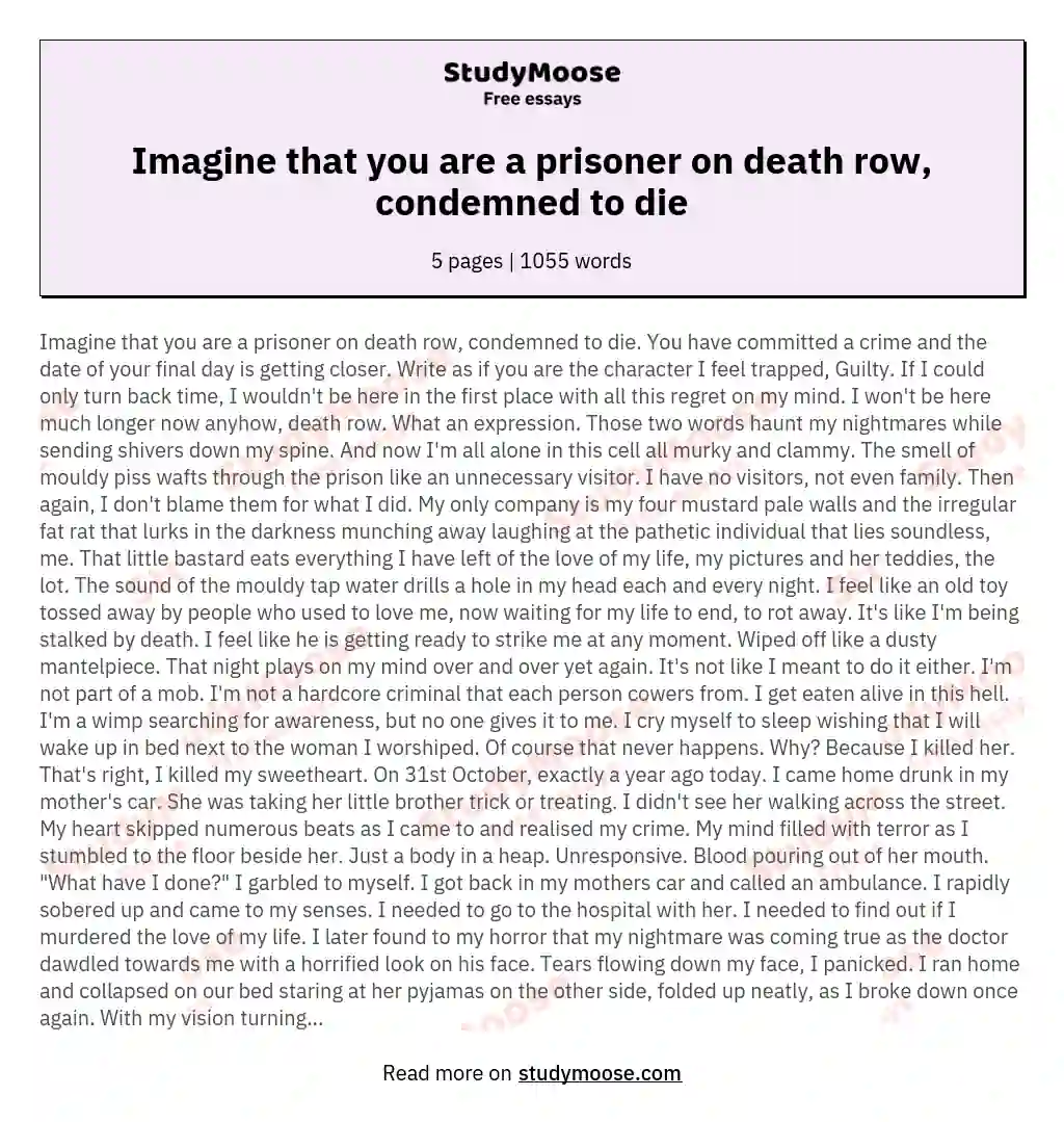 Imagine that you are a prisoner on death row, condemned to die