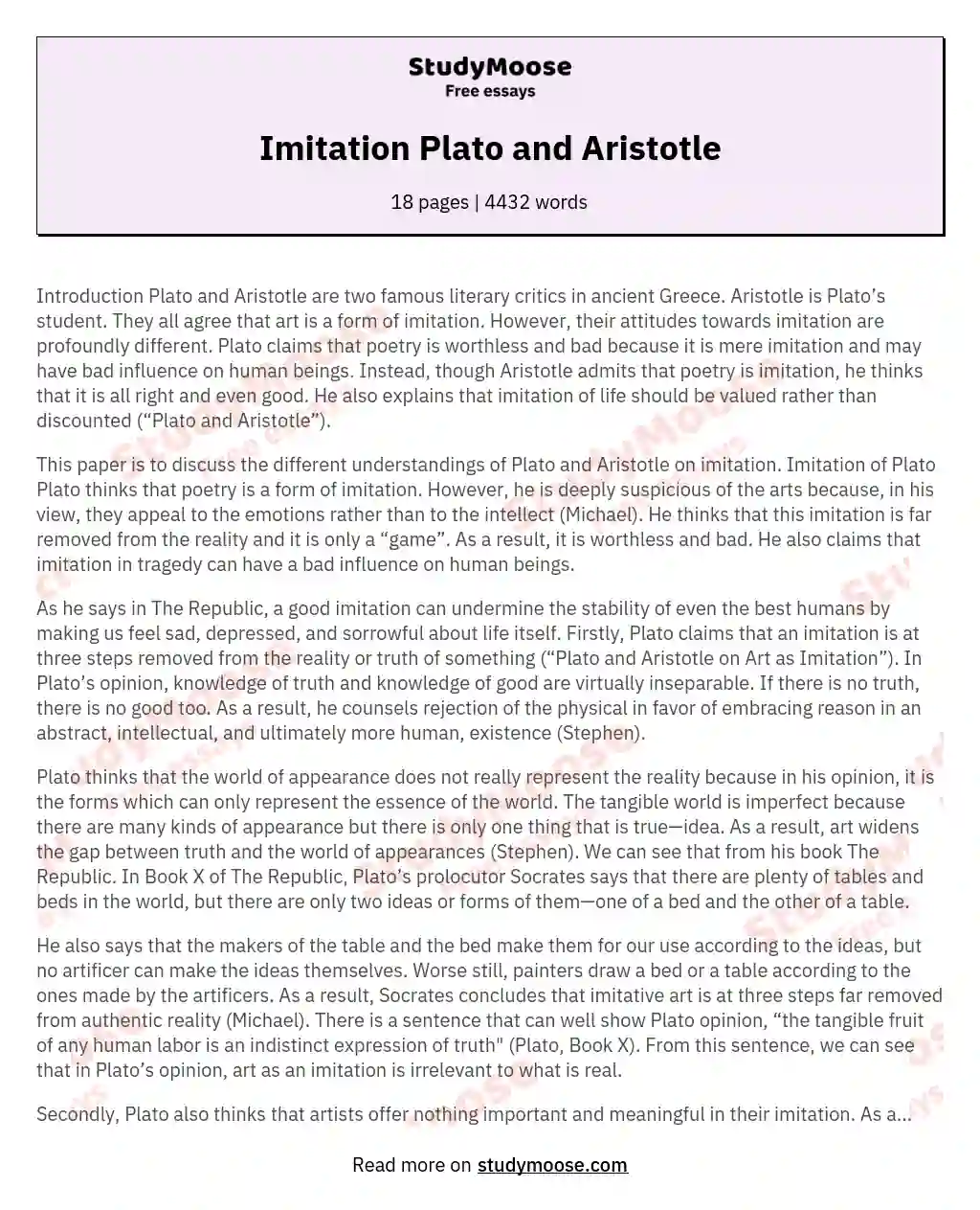 Imitation Plato and Aristotle