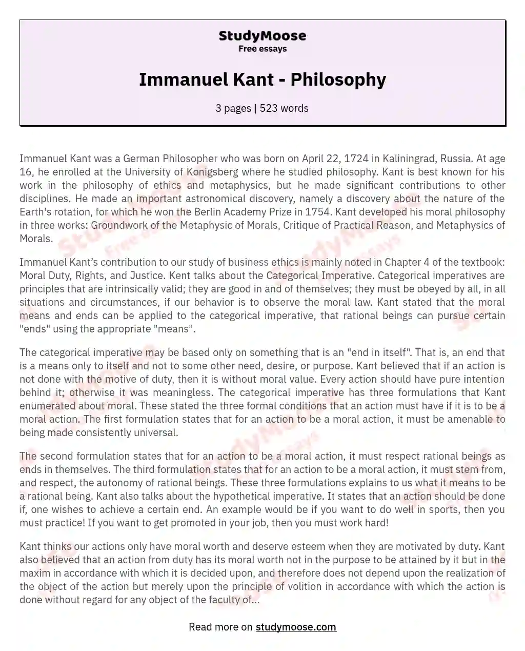 Immanuel Kant - Philosophy