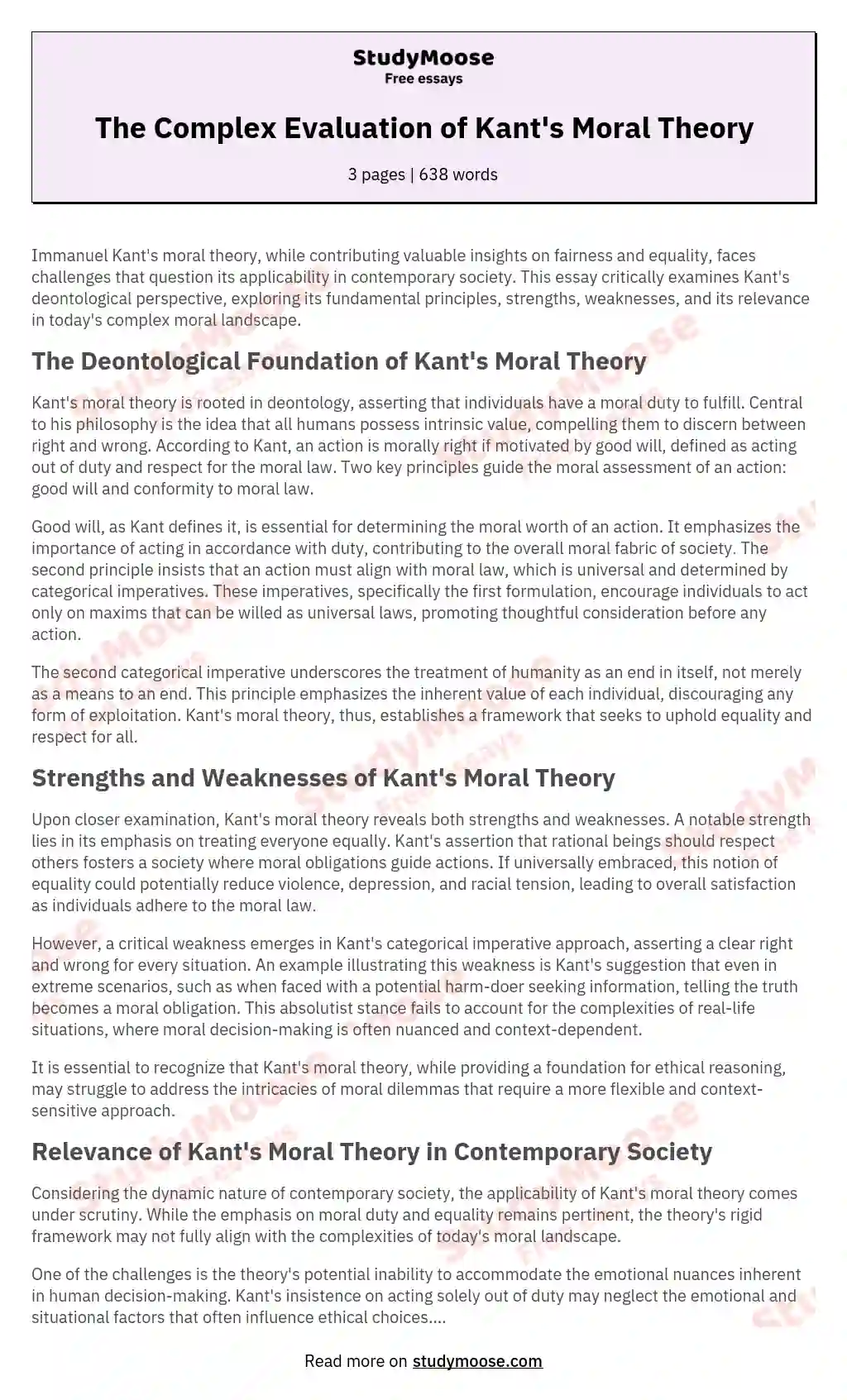 Immanuel Kant S Moral Theory