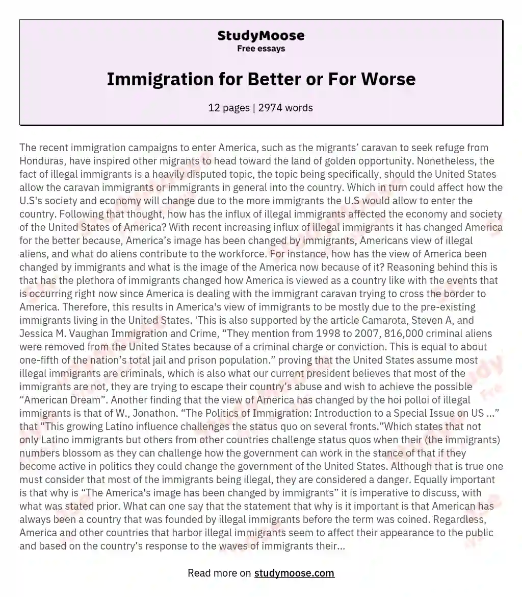 Immigration for Better or For Worse essay