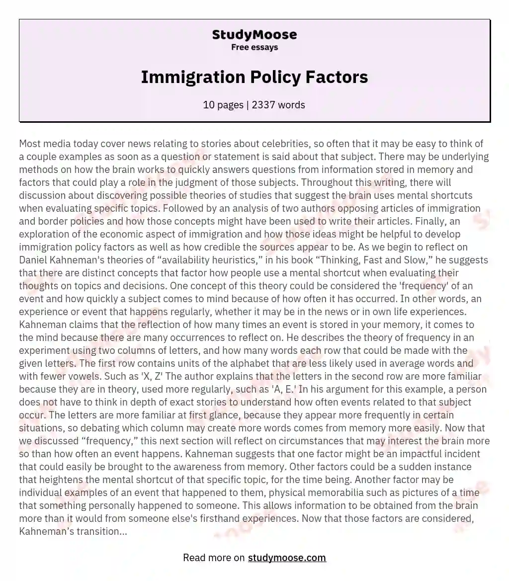 Immigration Policy Factors essay