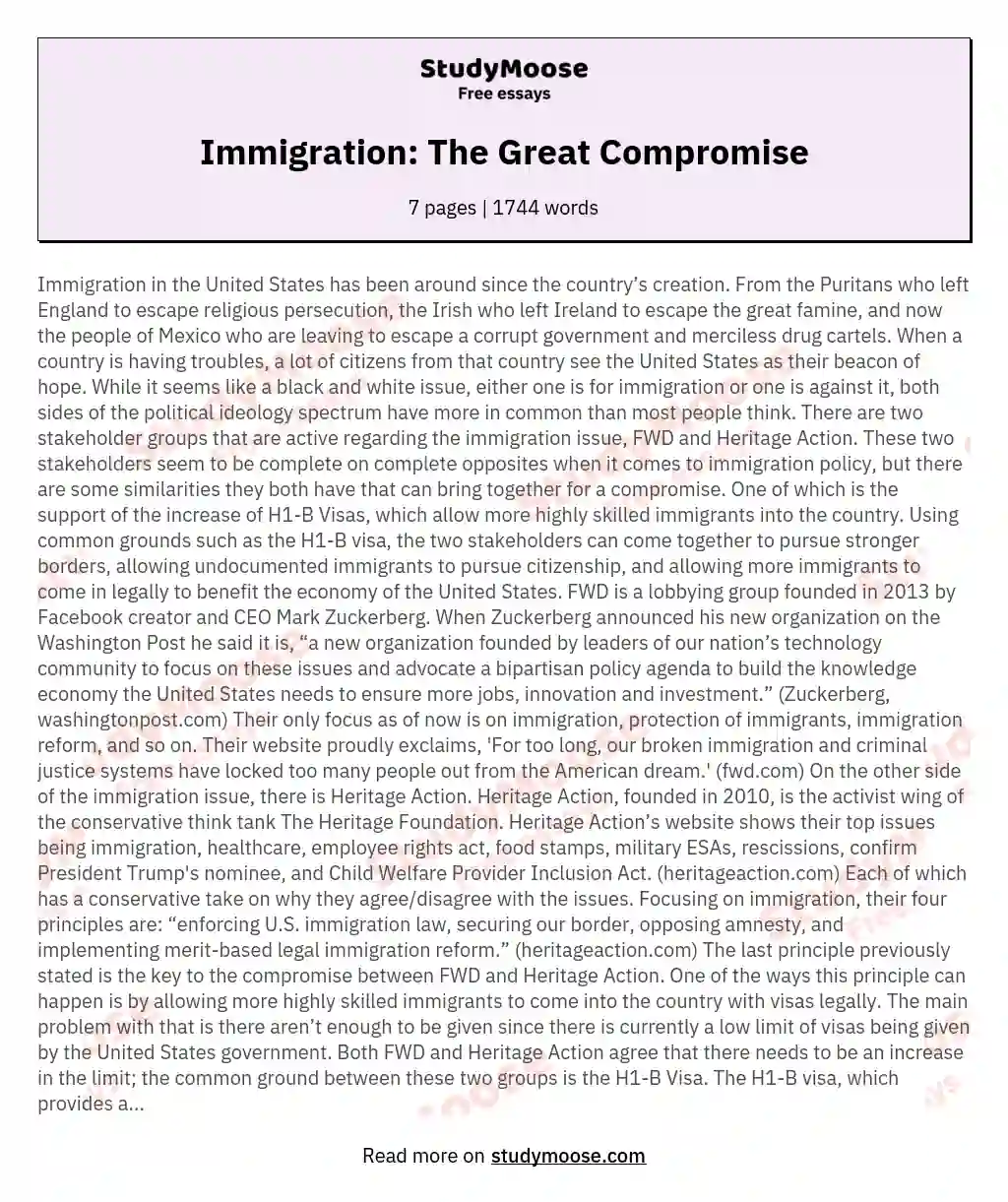 Immigration: The Great Compromise essay
