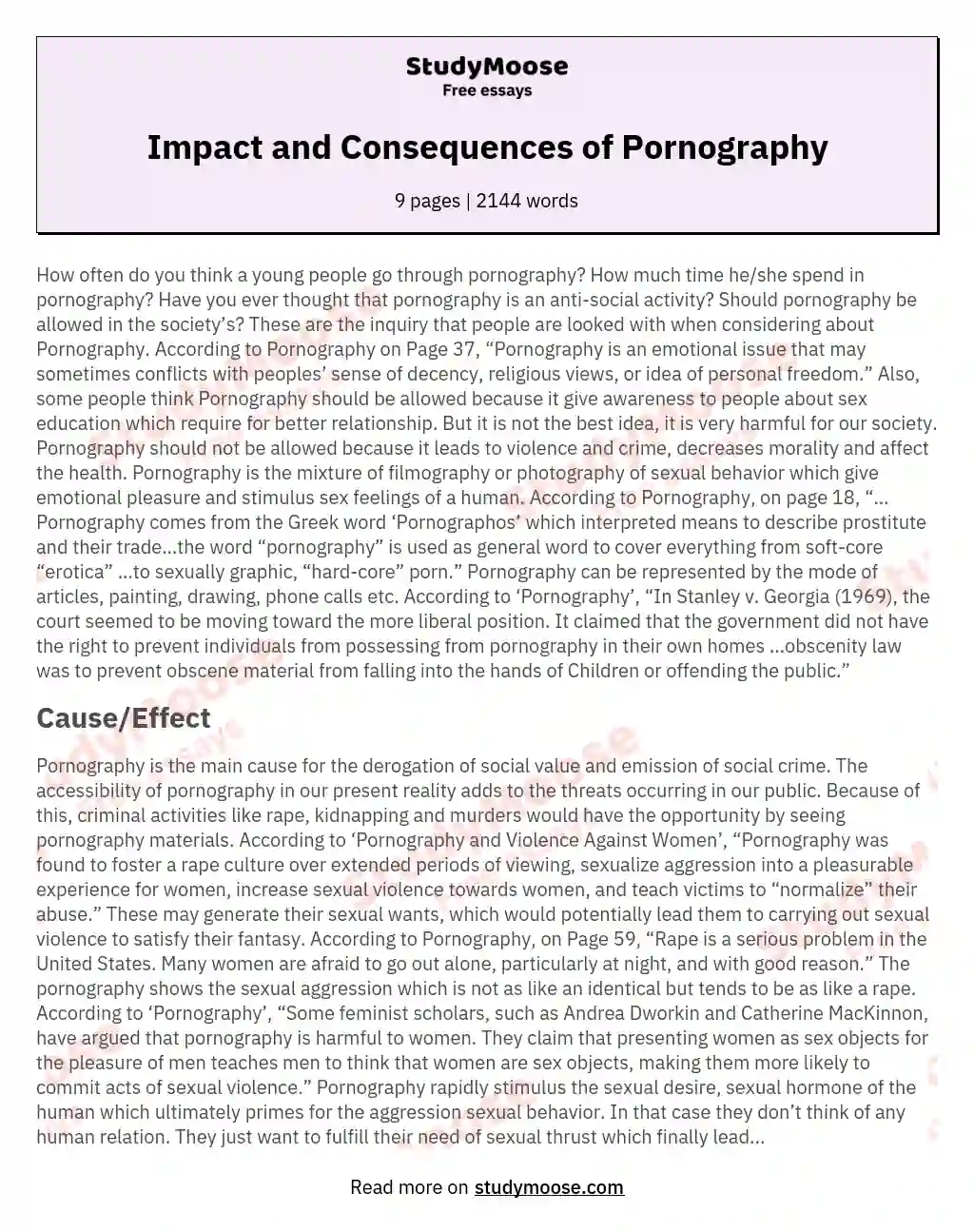 Impact and Consequences of Pornography