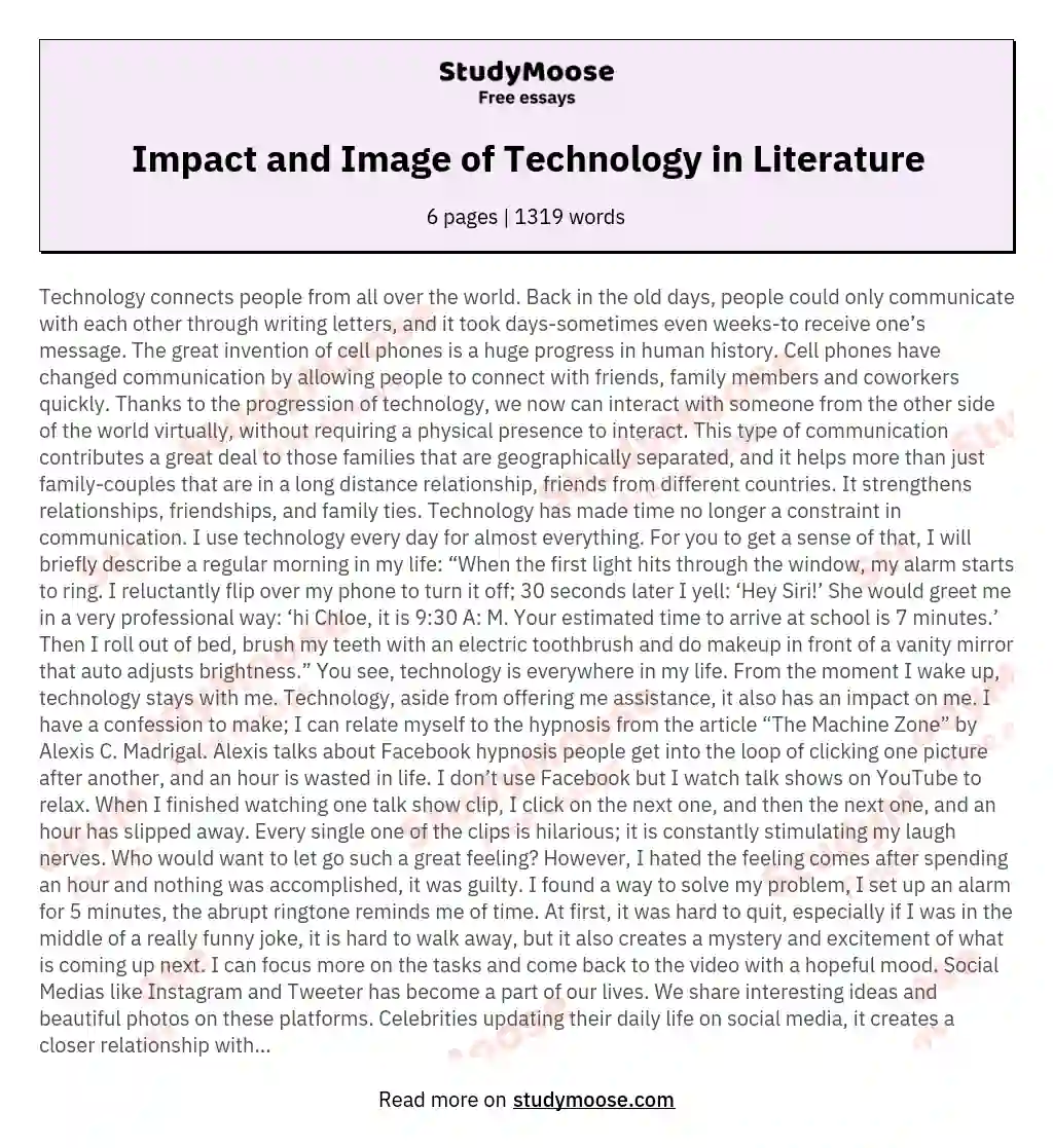 Impact and Image of Technology in Literature essay