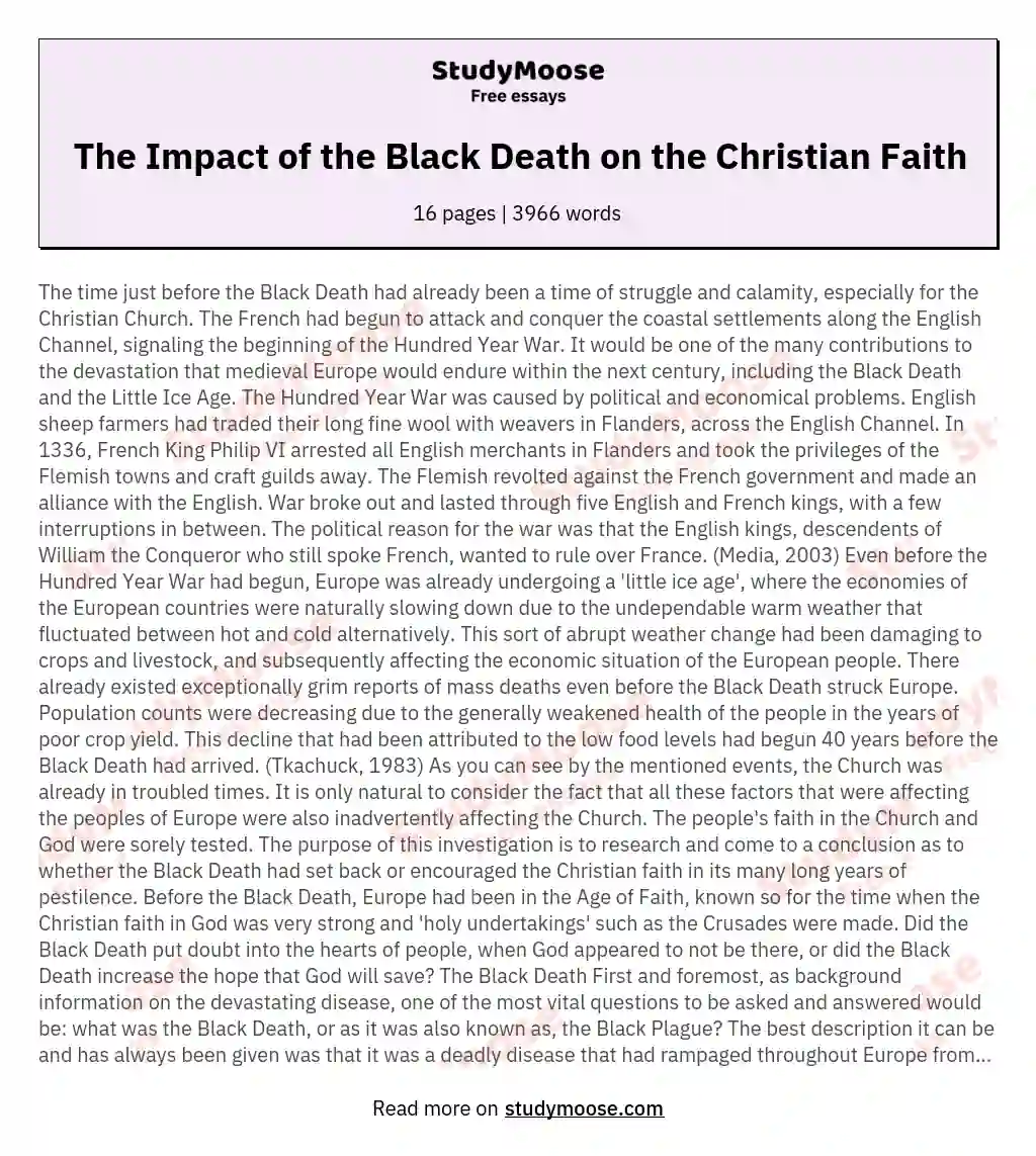 The Impact of the Black Death on the Christian Faith essay