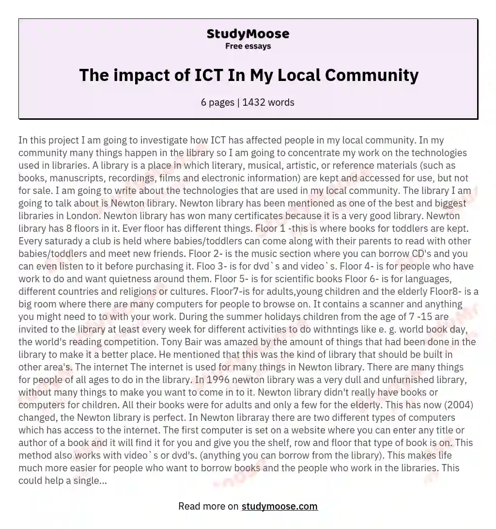 The impact of ICT In My Local Community