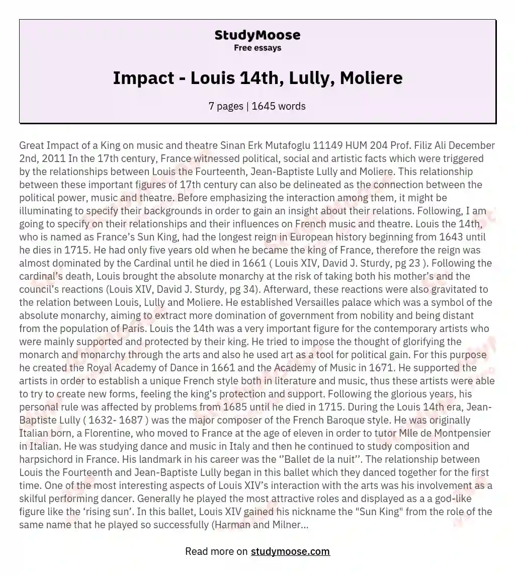Impact - Louis 14th, Lully, Moliere