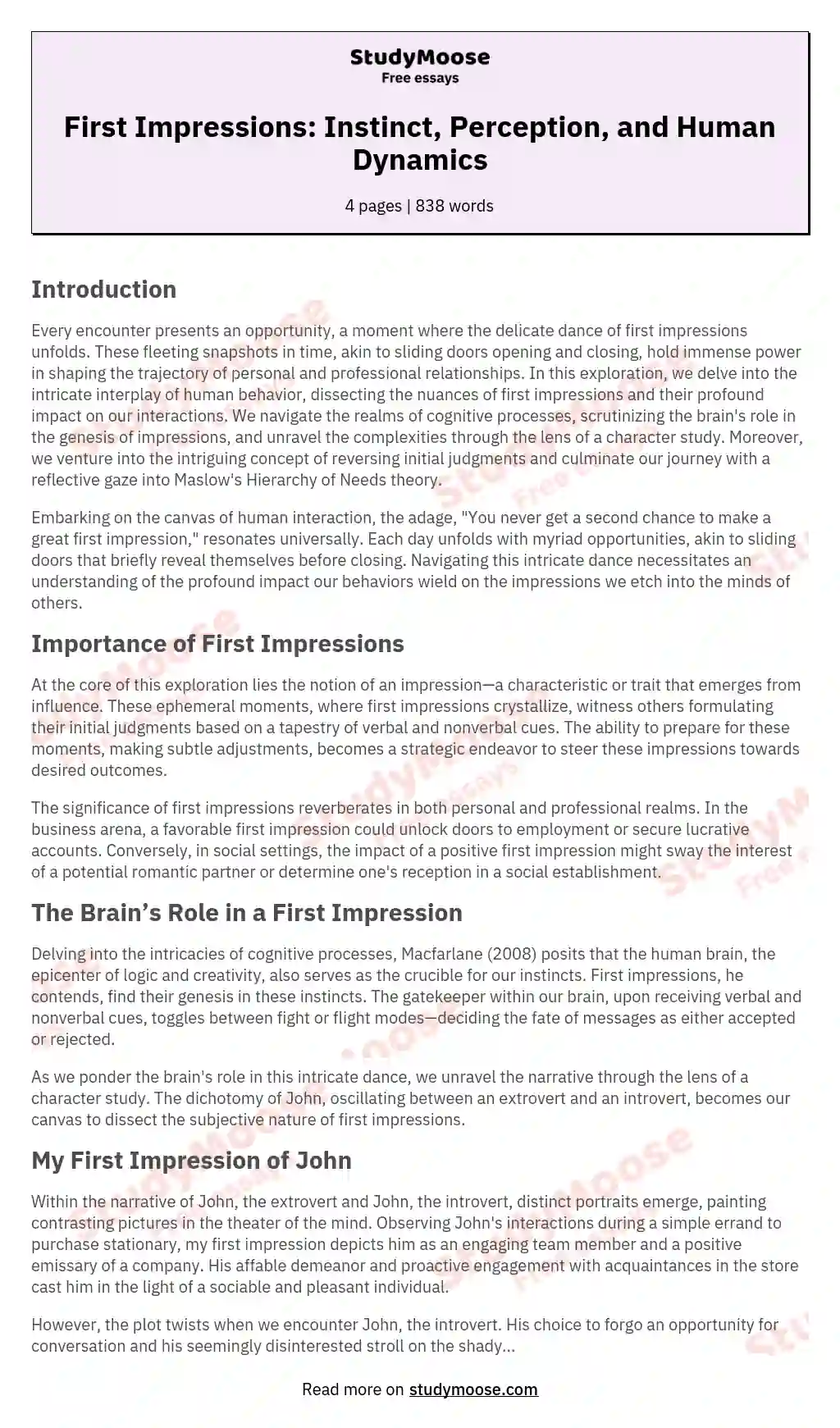 Impact of a First Impression