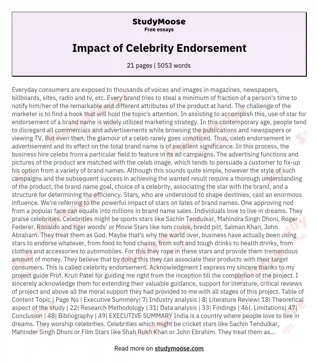 Impact of Celebrity Endorsement essay