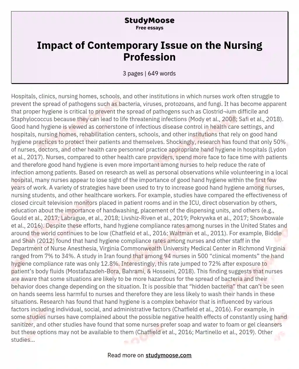 Impact of Contemporary Issue on the Nursing Profession essay