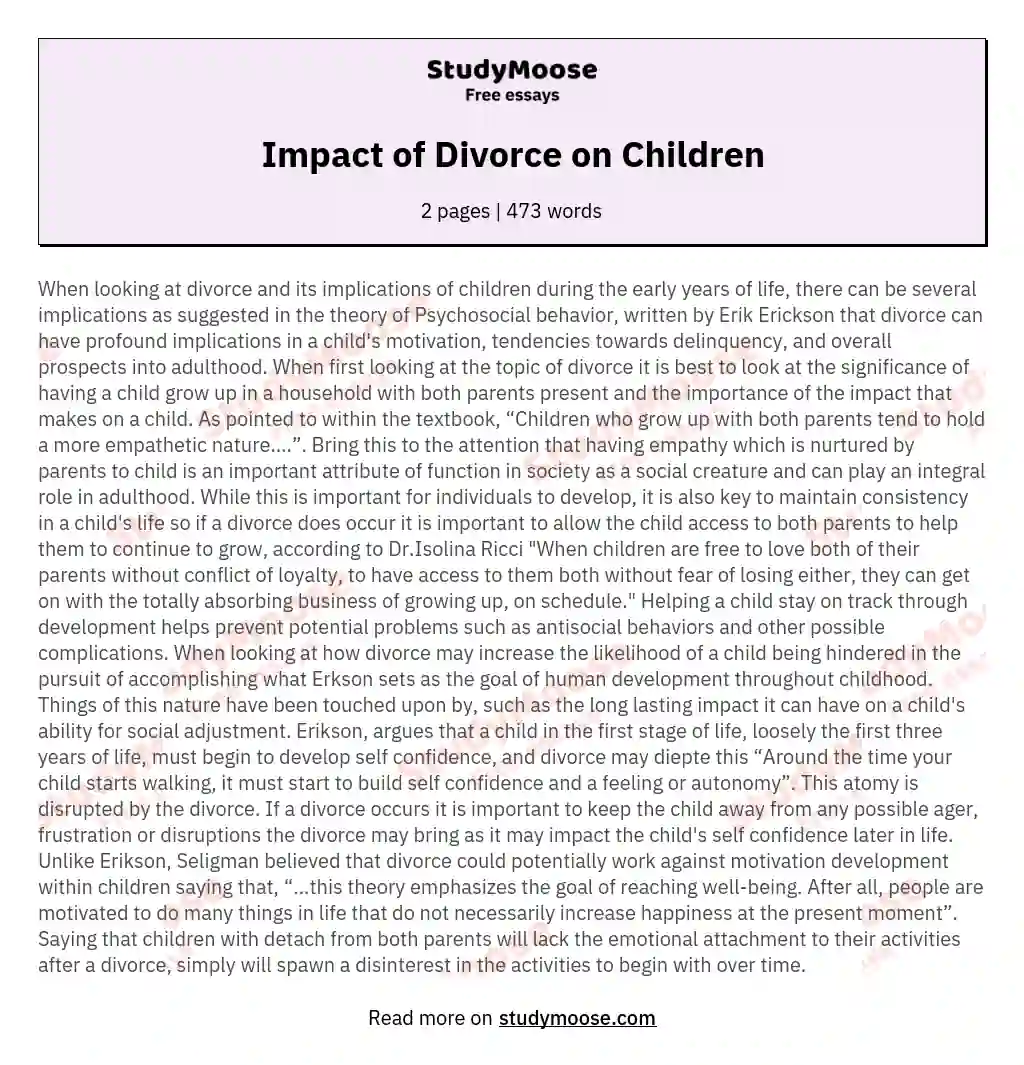 Impact of Divorce on Children essay