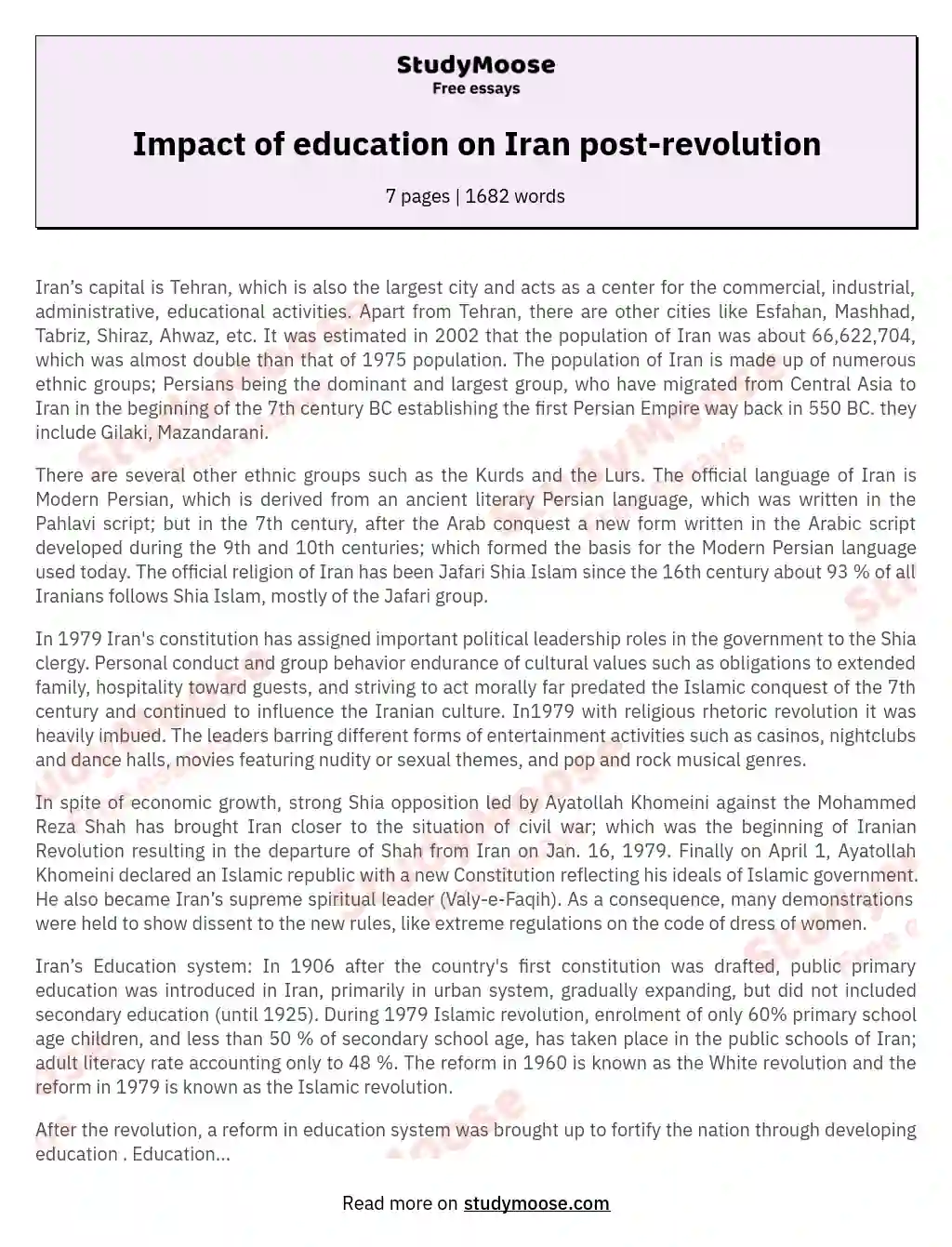 Impact of education on Iran post-revolution