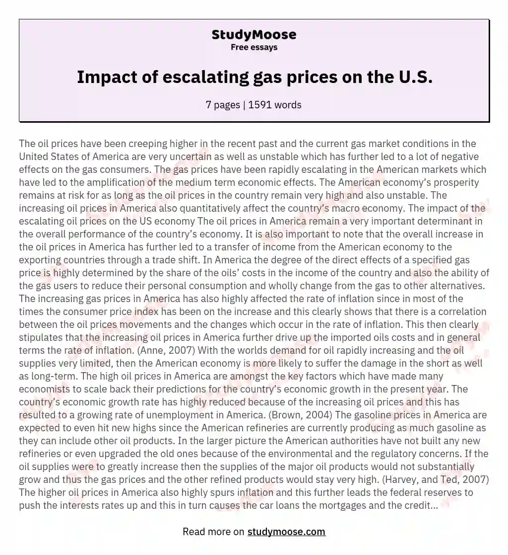 Impact of escalating gas prices on the U.S. essay