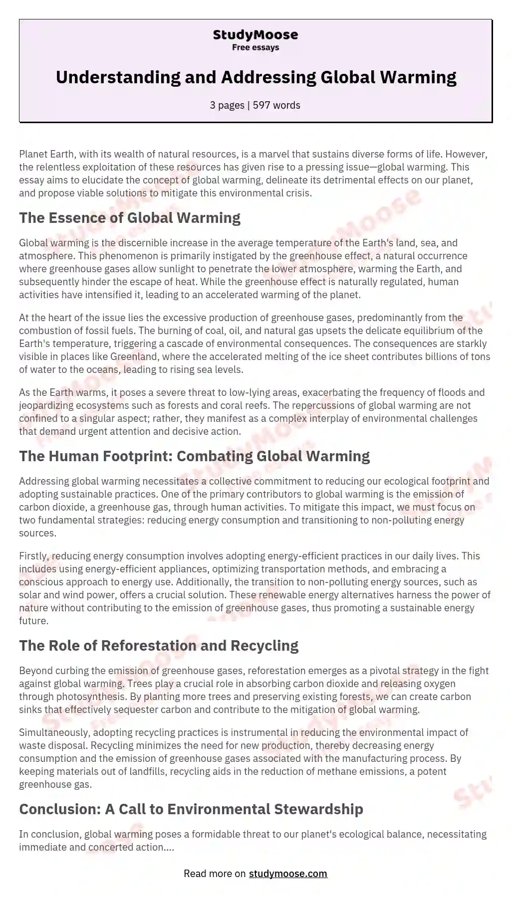Impact of Global Warming Free Essay Example