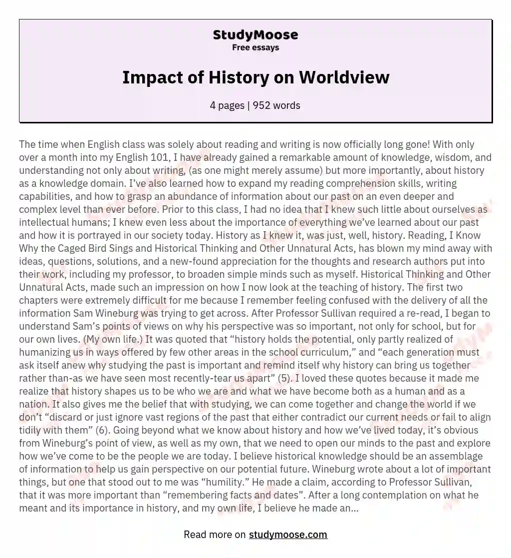 Impact of History on Worldview essay