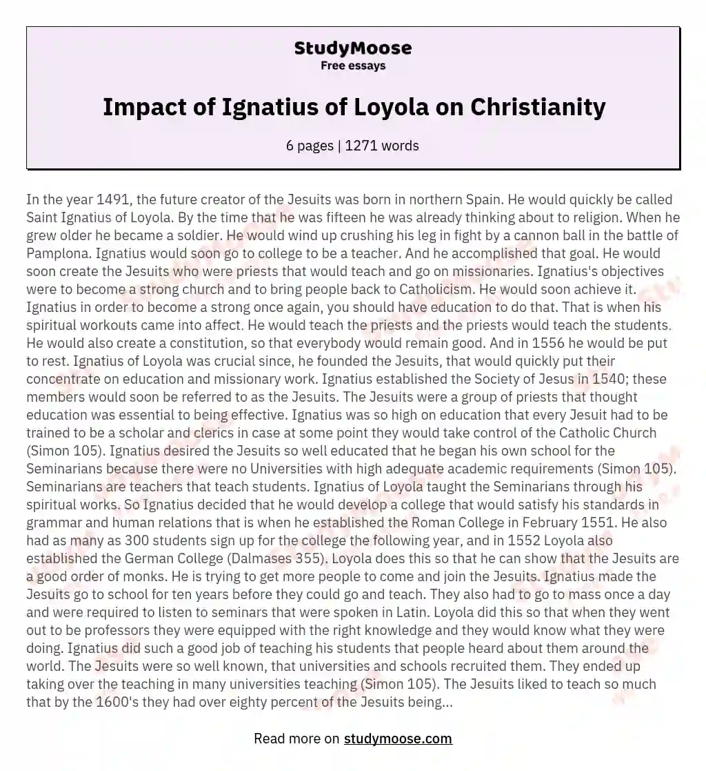 Impact of Ignatius of Loyola on Christianity