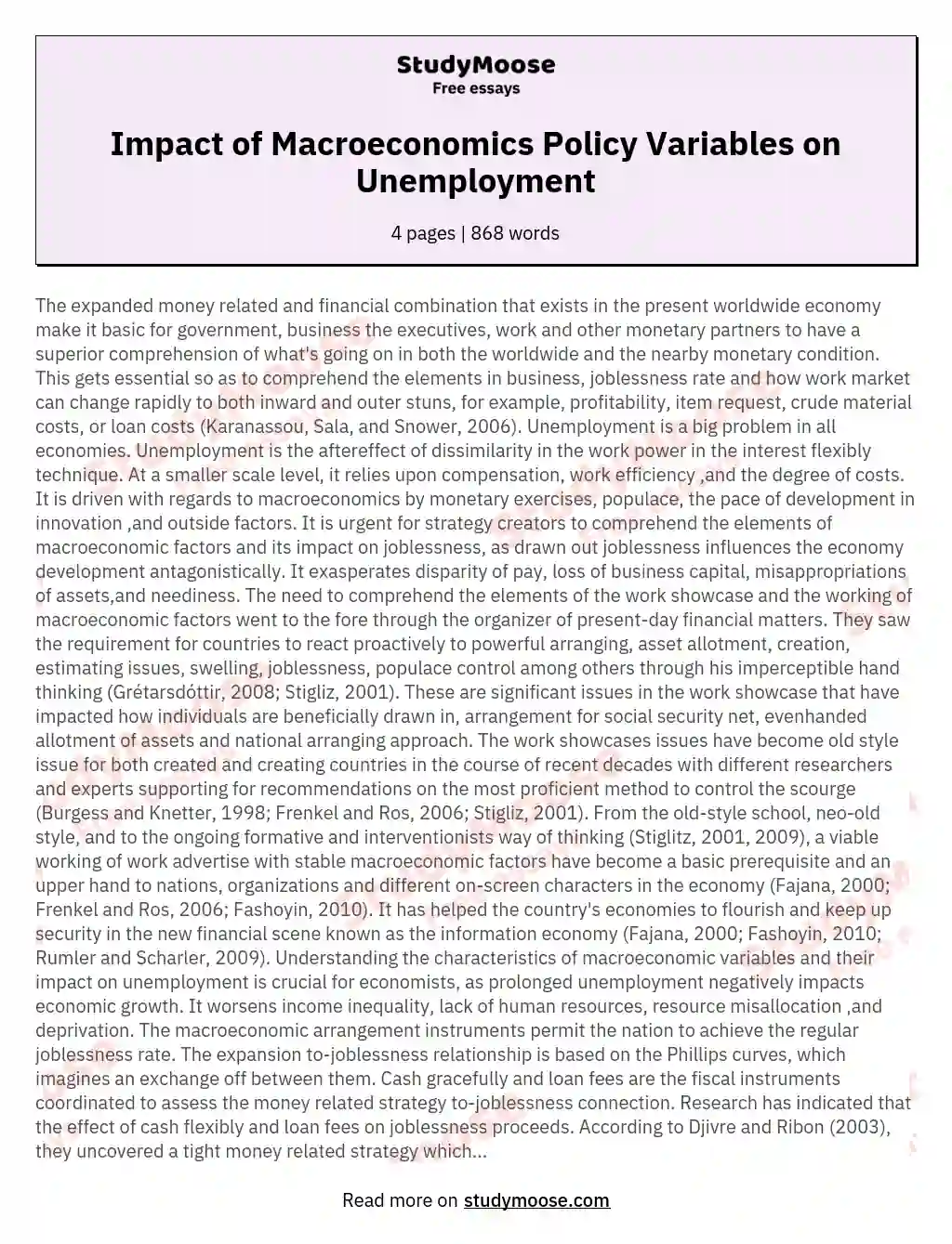 Impact of Macroeconomics Policy Variables on Unemployment essay