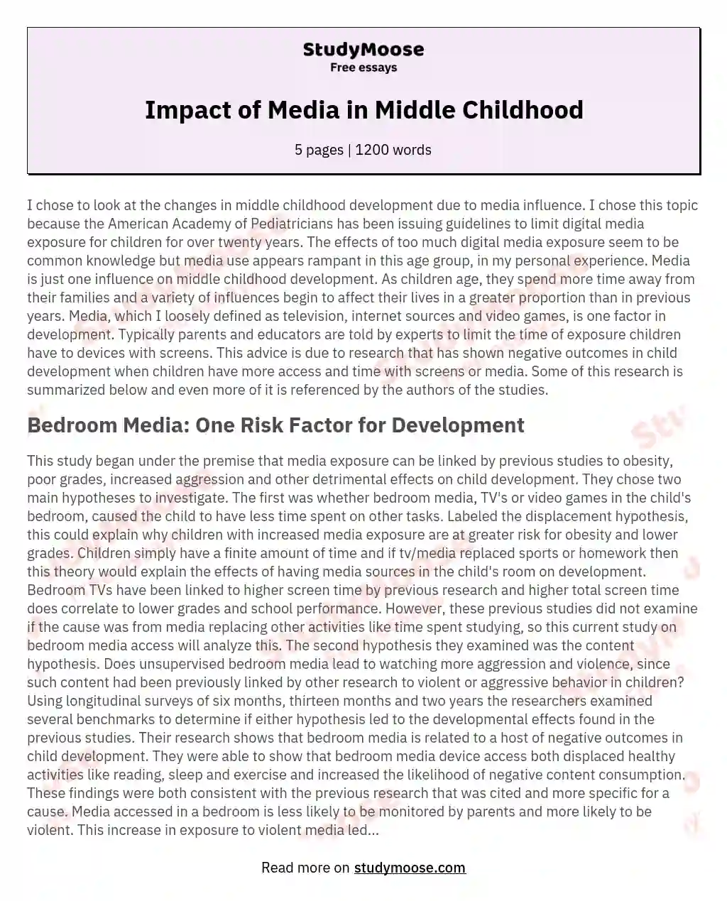 Impact of Media in Middle Childhood essay