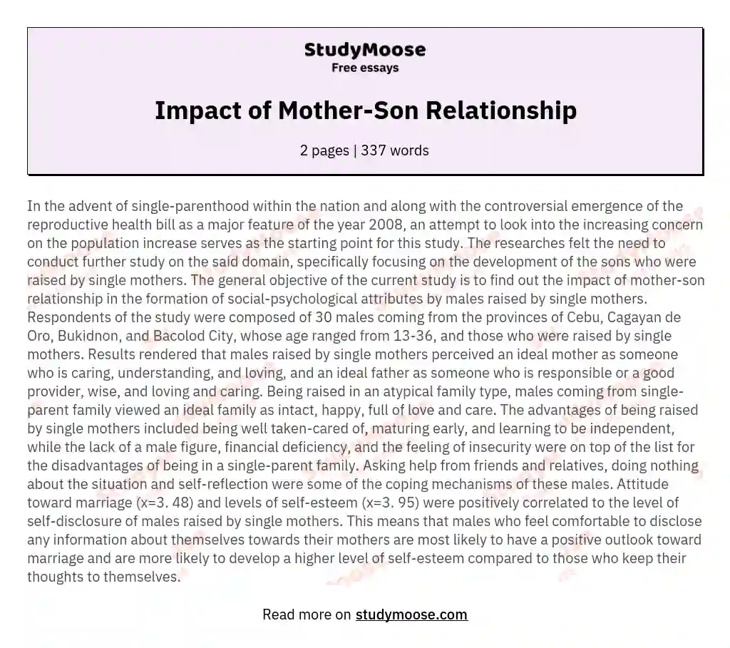 Impact of Mother-Son Relationship essay