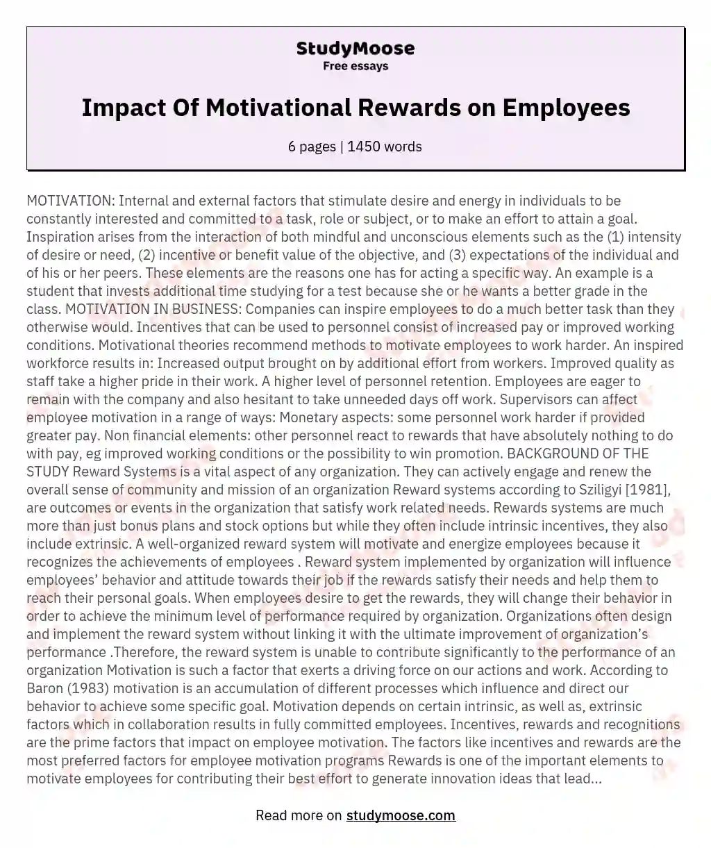 Impact Of Motivational Rewards on Employees essay