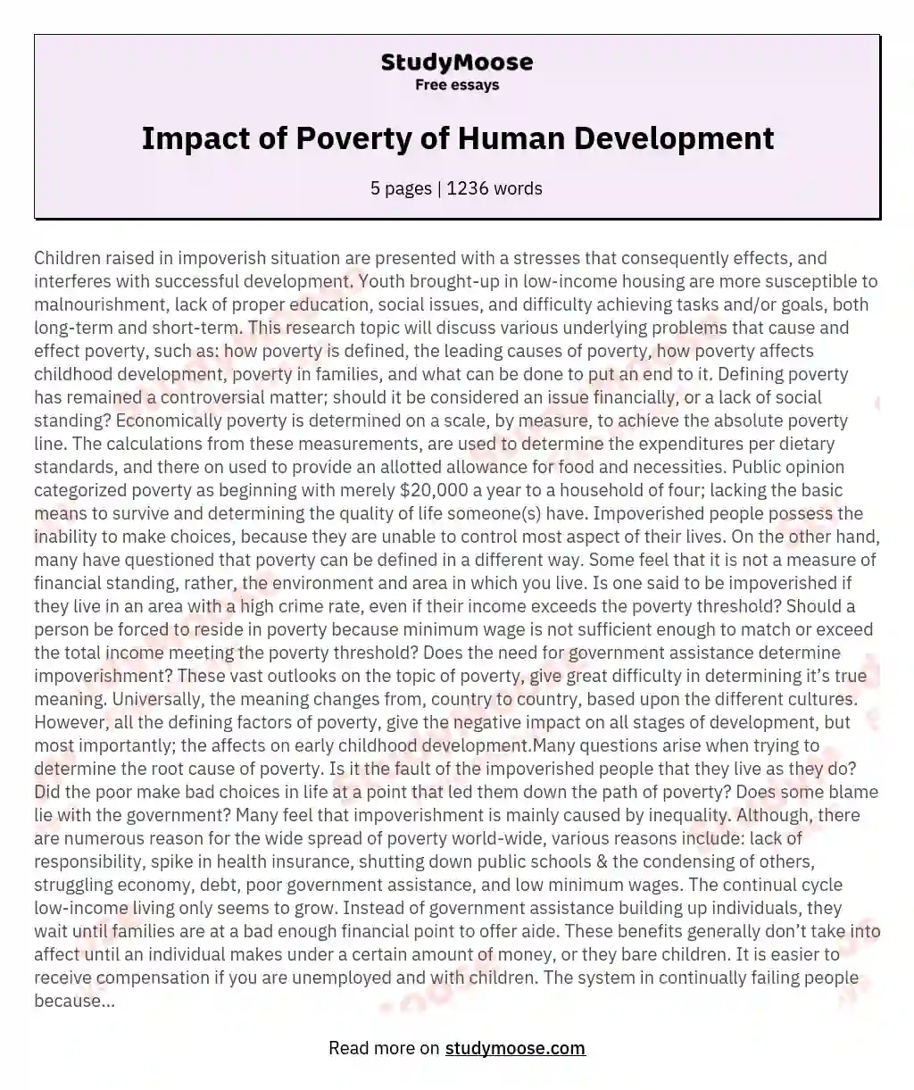 Impact of Poverty of Human Development essay