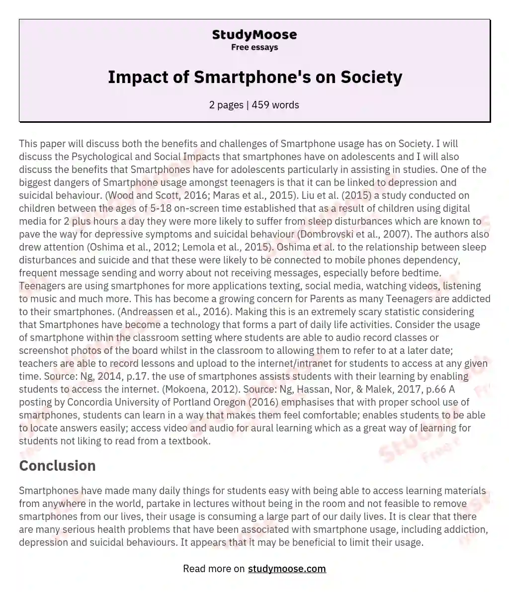 impact of smartphones essay 200 words