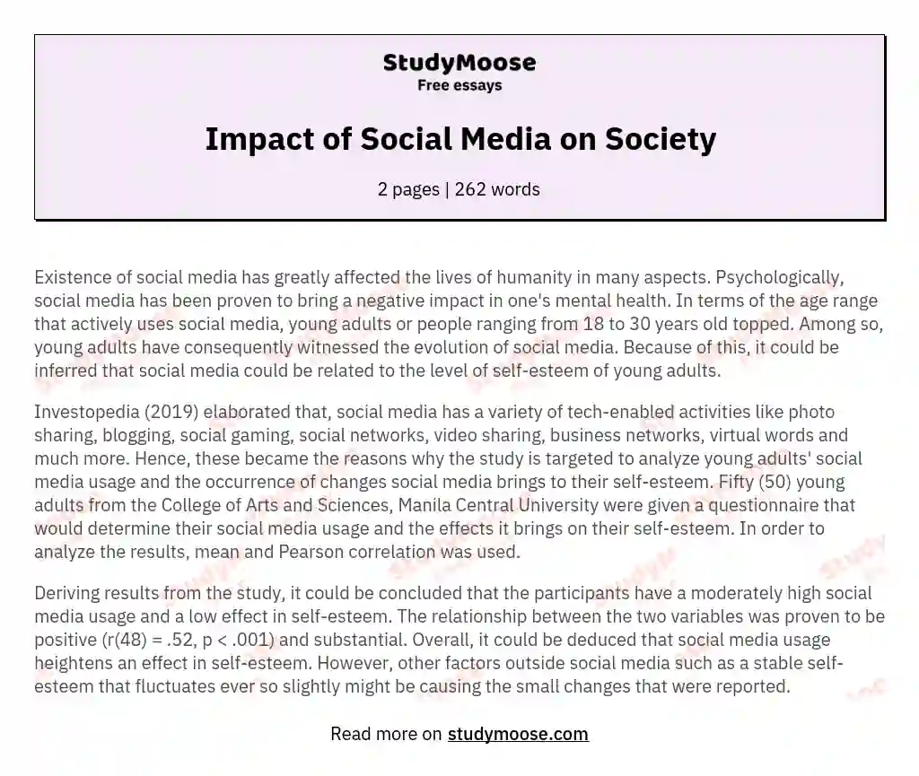 Impact of Social Media on Society essay