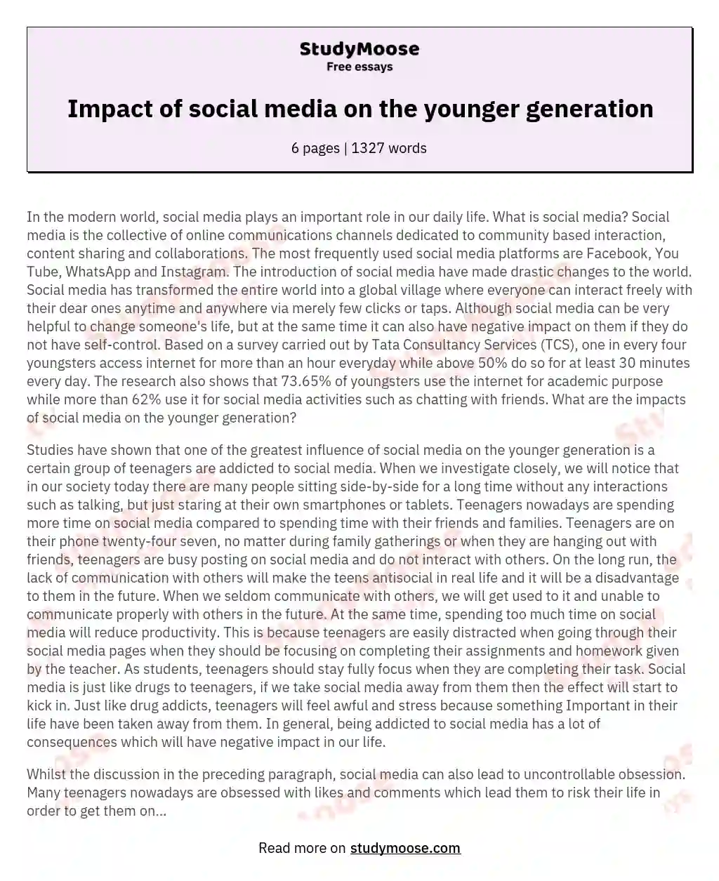 Impact of social media on the younger generation essay
