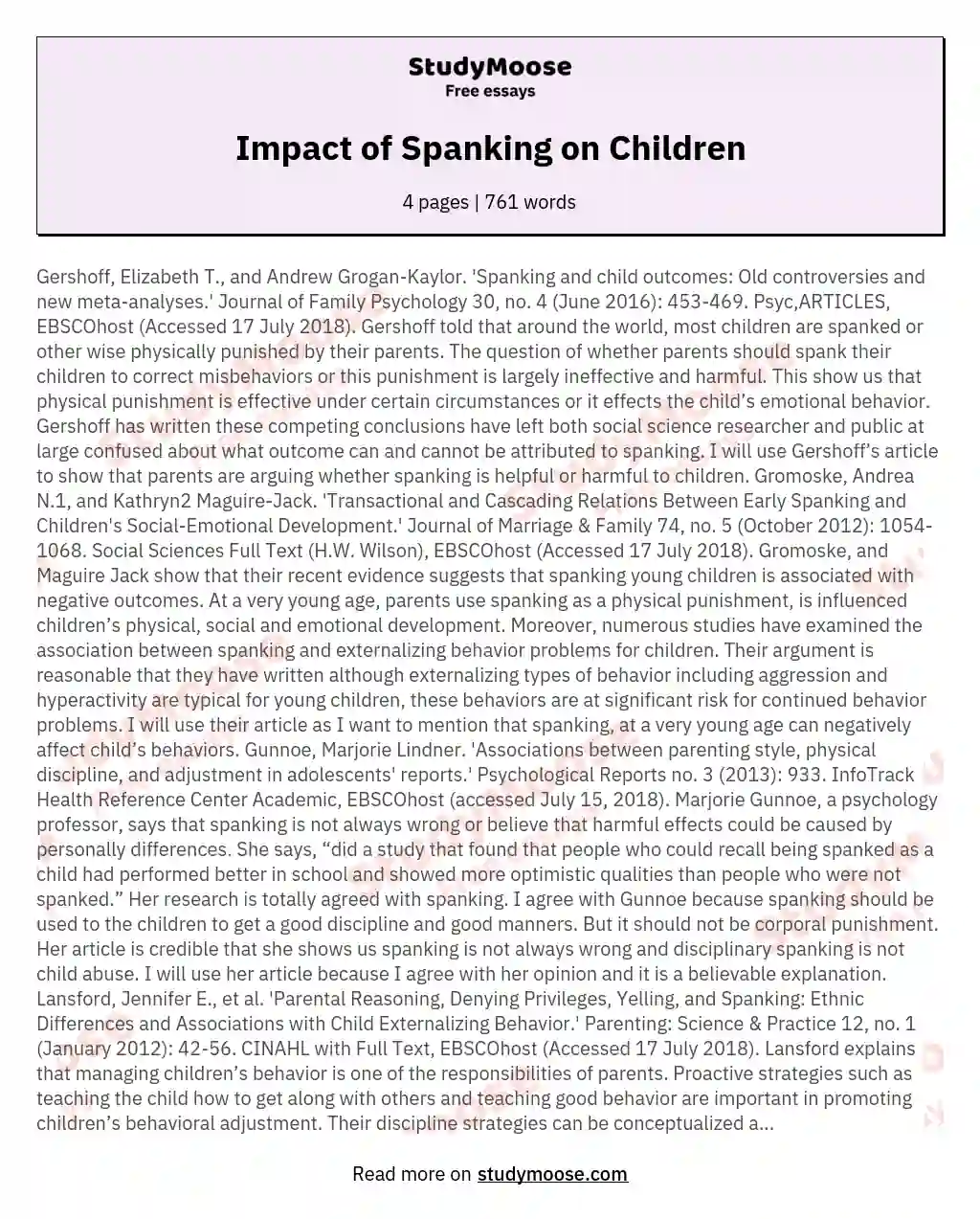 Impact of Spanking on Children essay