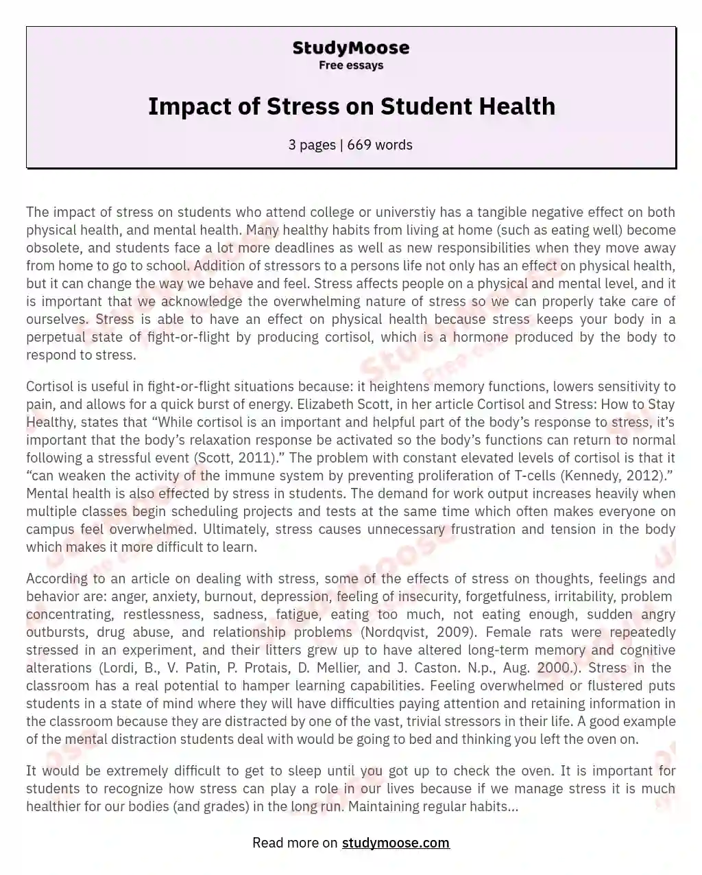 Impact of Stress on Student Health essay