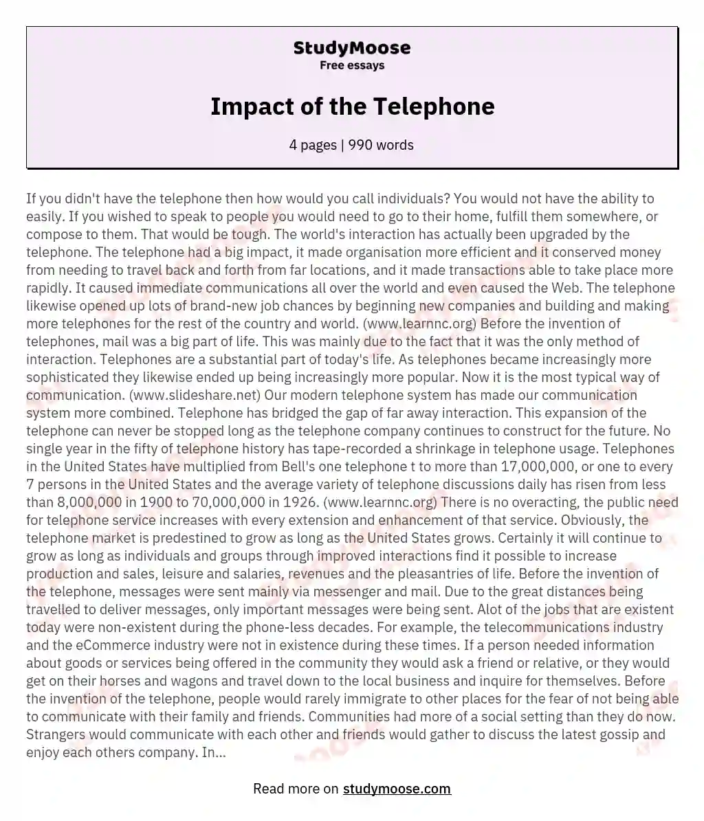 Impact of the Telephone essay