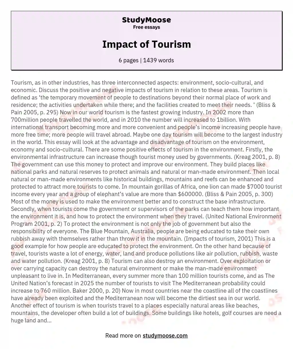 Impact of Tourism