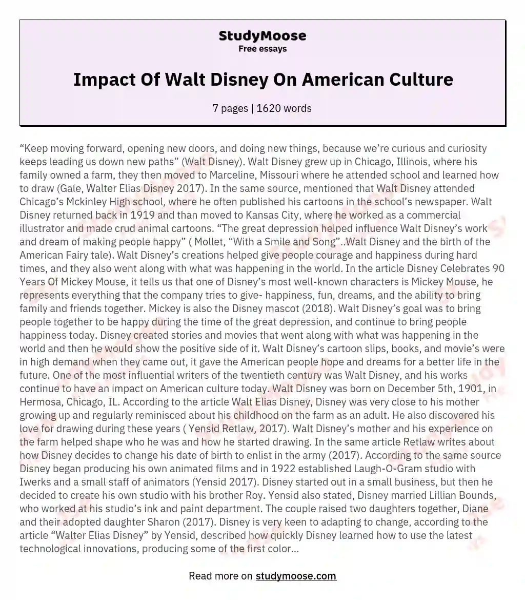 Impact Of Walt Disney On American Culture essay