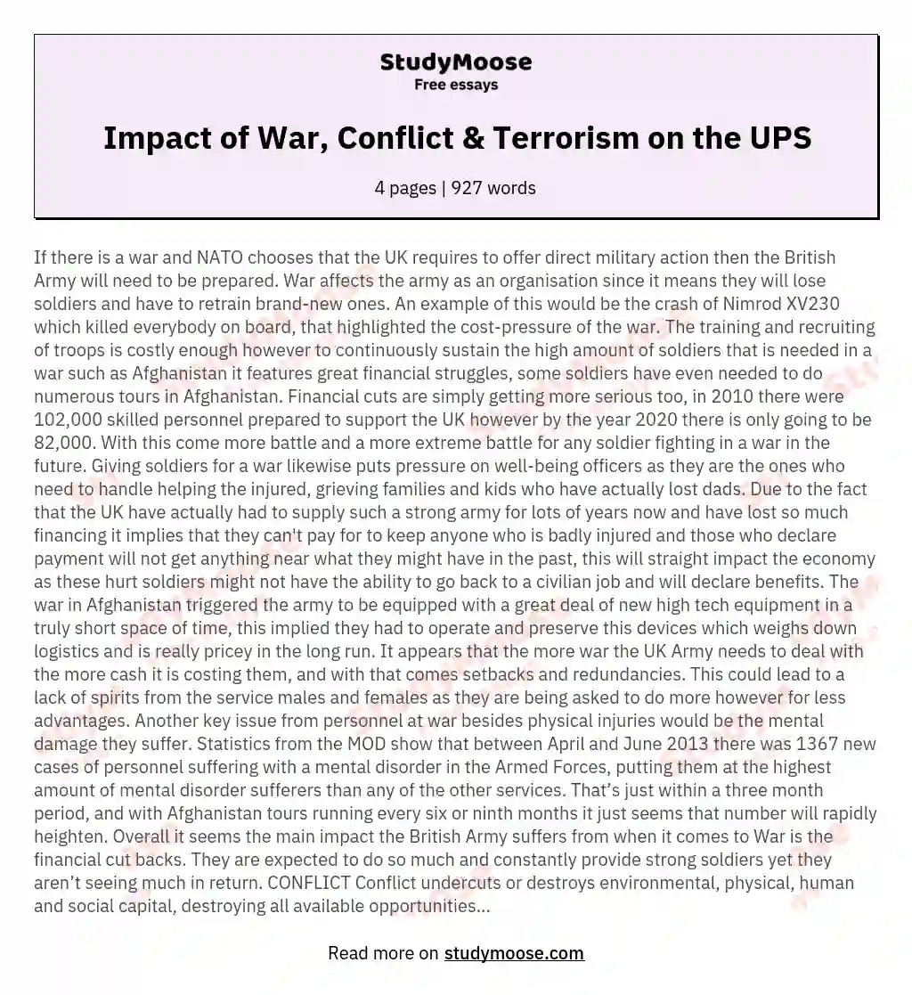 Impact of War, Conflict &amp; Terrorism on the UPS