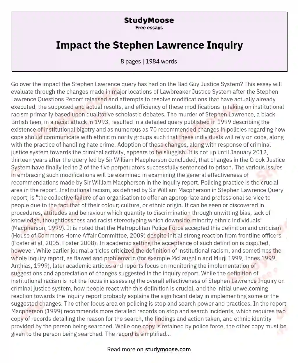 Impact the Stephen Lawrence Inquiry