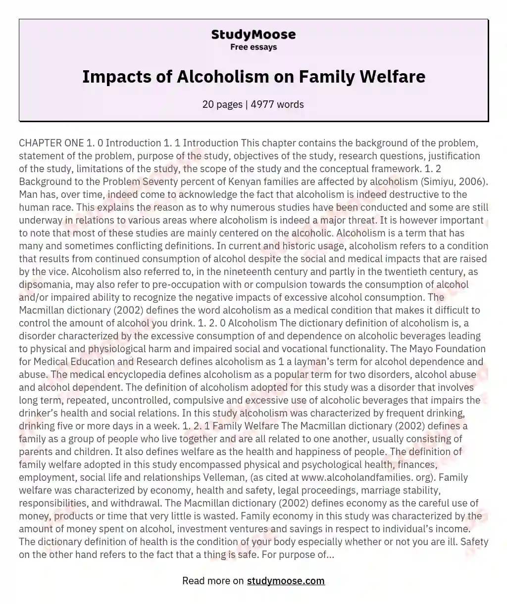 Impacts of Alcoholism on Family Welfare
