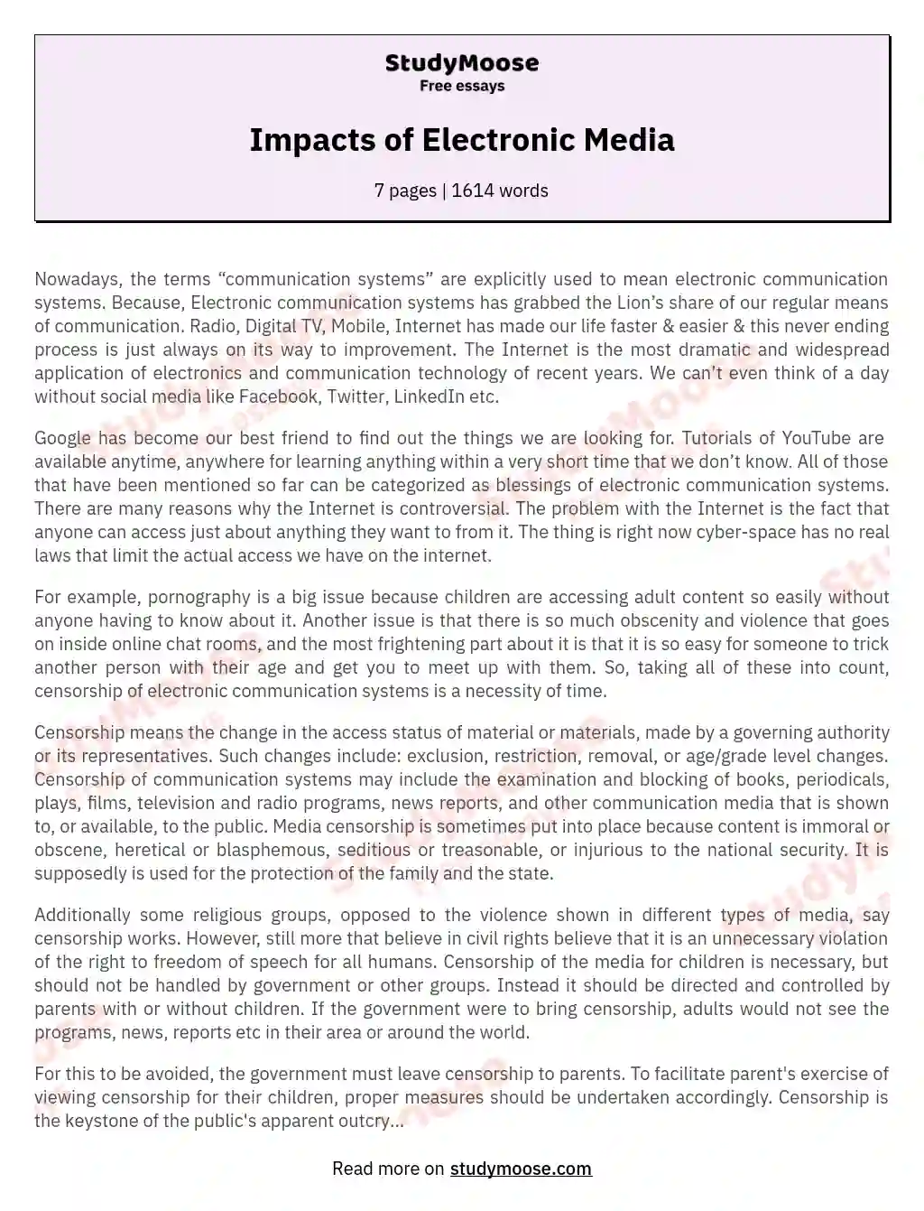 Impacts of Electronic Media essay