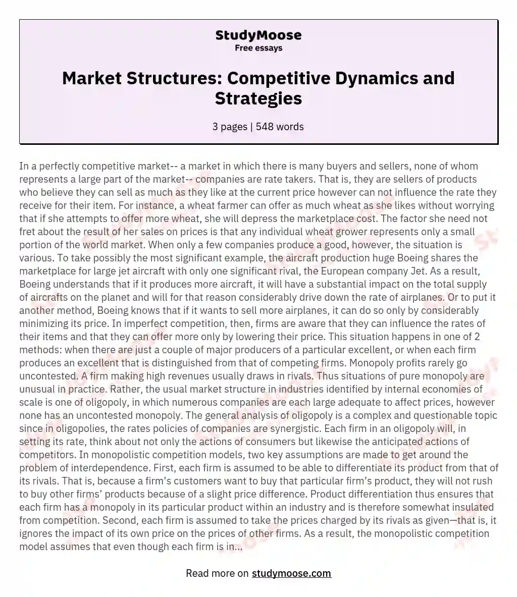 Market Structures: Competitive Dynamics and Strategies essay