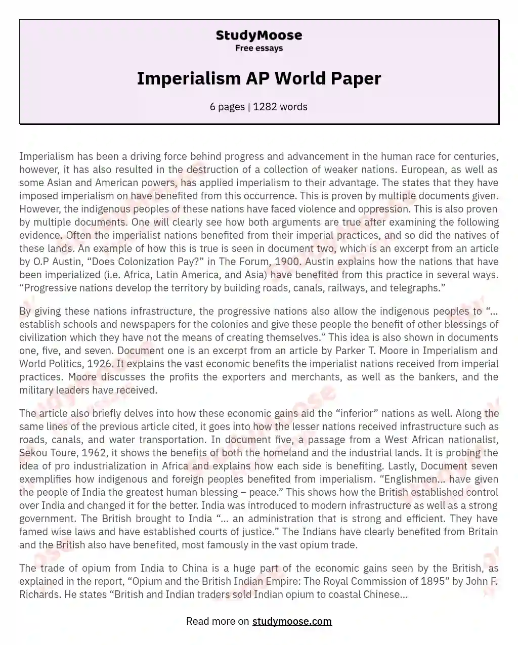 Imperialism AP World Paper