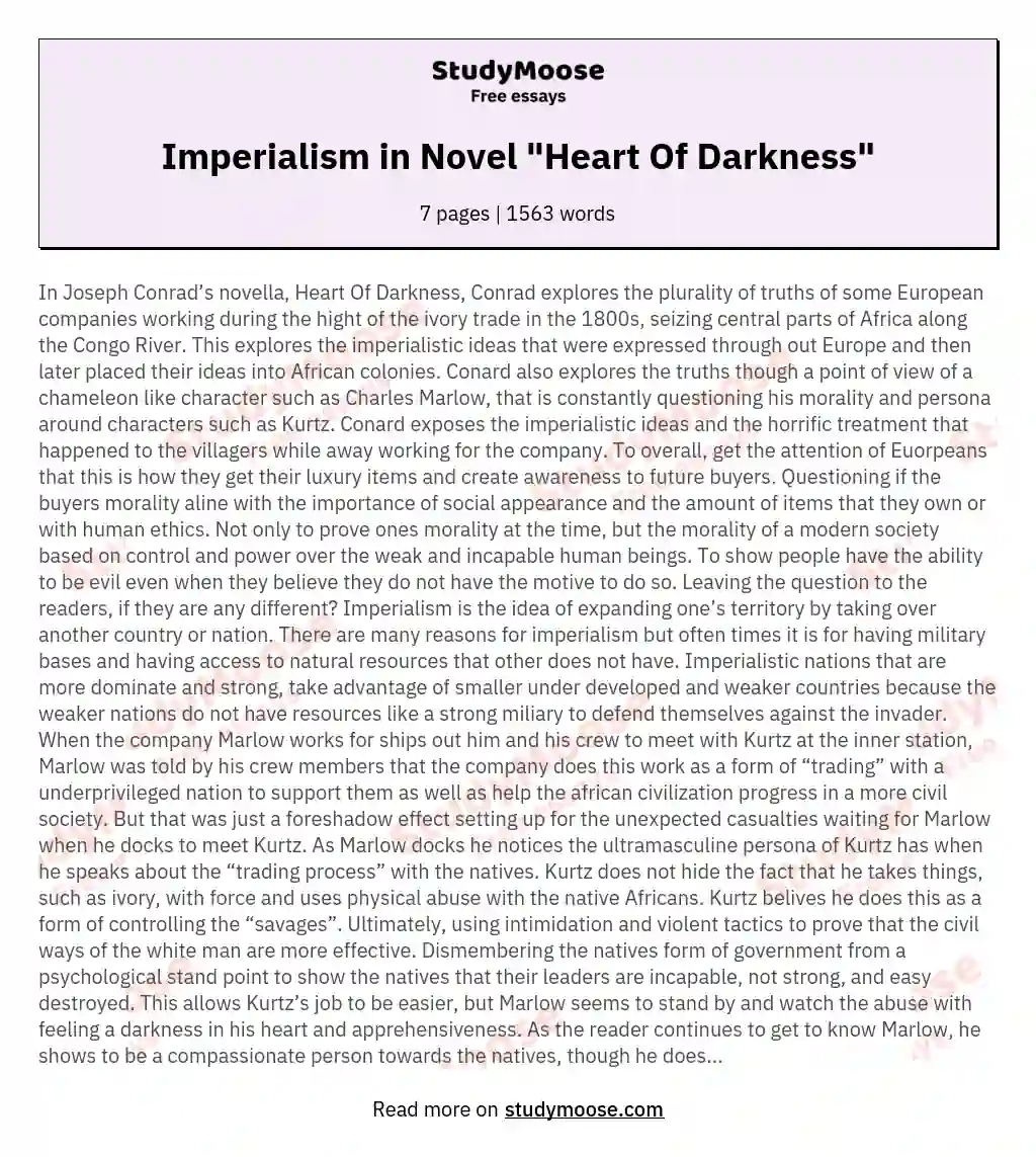 Imperialism in Novel "Heart Of Darkness" essay