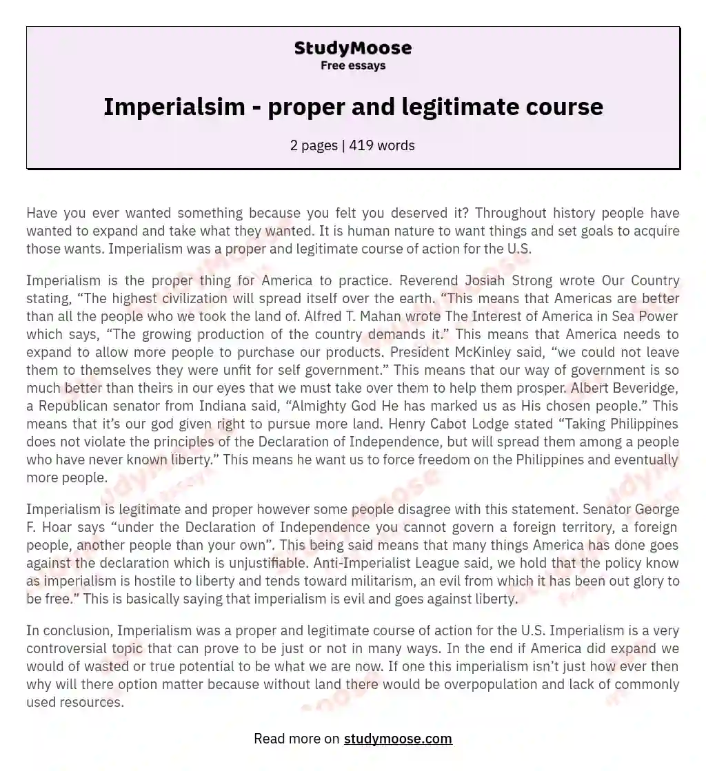 Imperialsim - proper and legitimate course