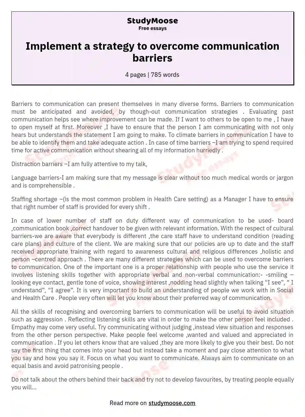 Implement a strategy to overcome communication barriers essay