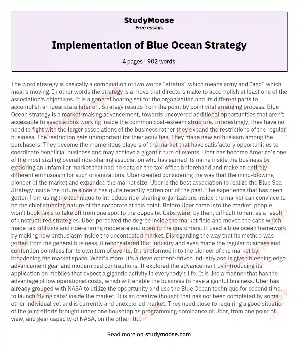 Implementation of Blue Ocean Strategy